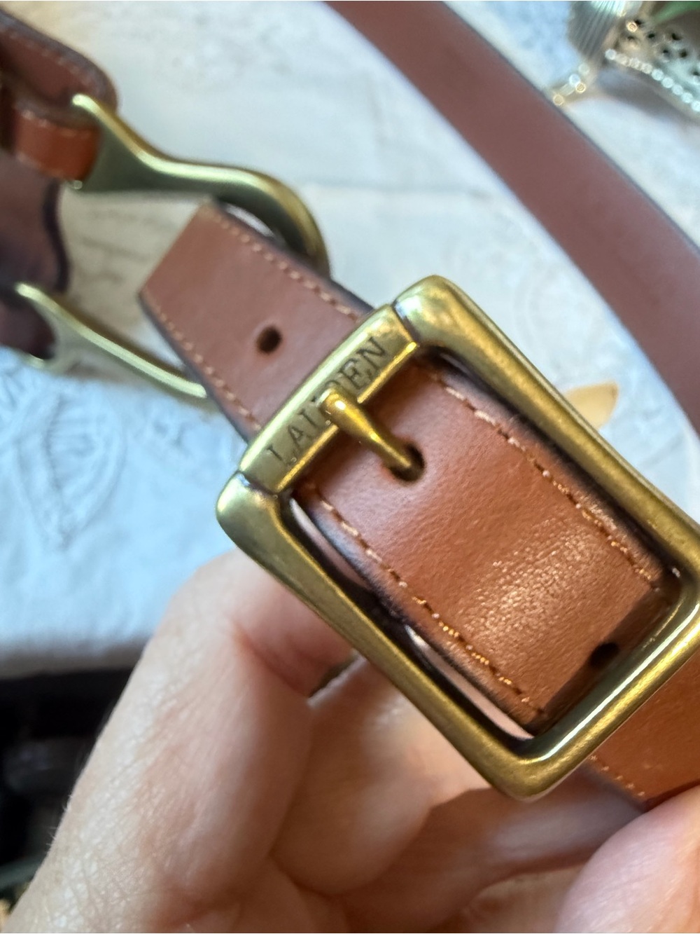 Ralph Lauren equestrian brown, leather gold buckle belt L - Picture 4 of 12
